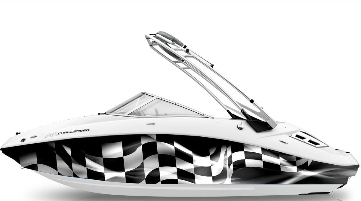 turbo racing checkered flag vinyl wrap on seadoo boat